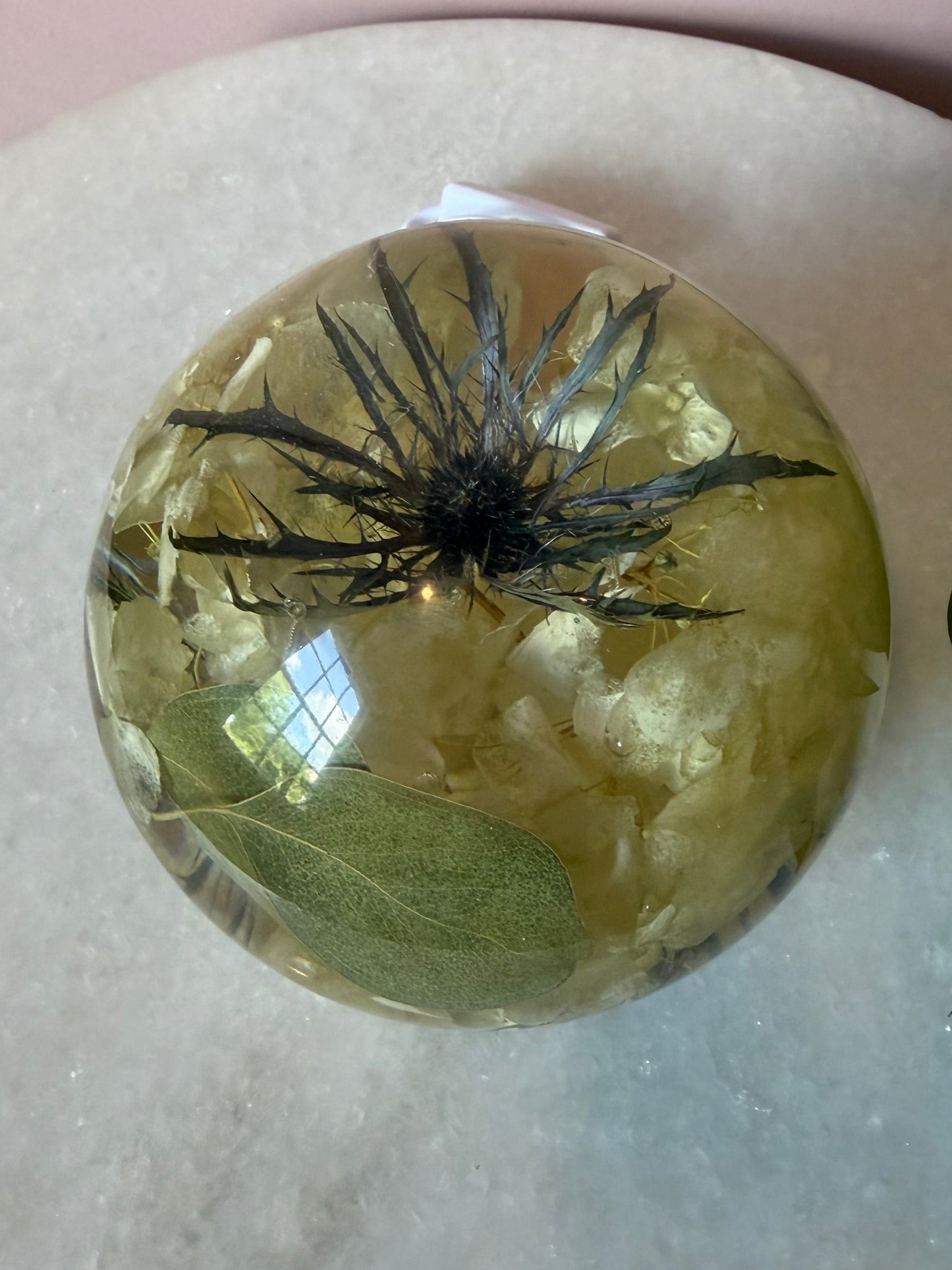 Botanical Globe Lamp - White Hydrangea, Thistle, Eucalyptus